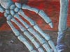 Mixed media painting of skeleton hand