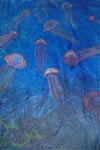 Mixed media drawing of a swarm of jellyfish