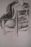 Charcoal life drawing of woman sat on chair