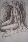 Charcoal life drawing of woman sat down
