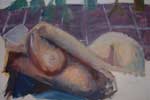 Oil paint life drawing of reclining woman