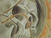 Pastel drawing of skull and barbed wire